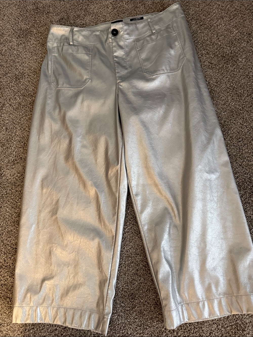 Metallic Silver Wide-Leg Pants by Anthropologie. Size 16